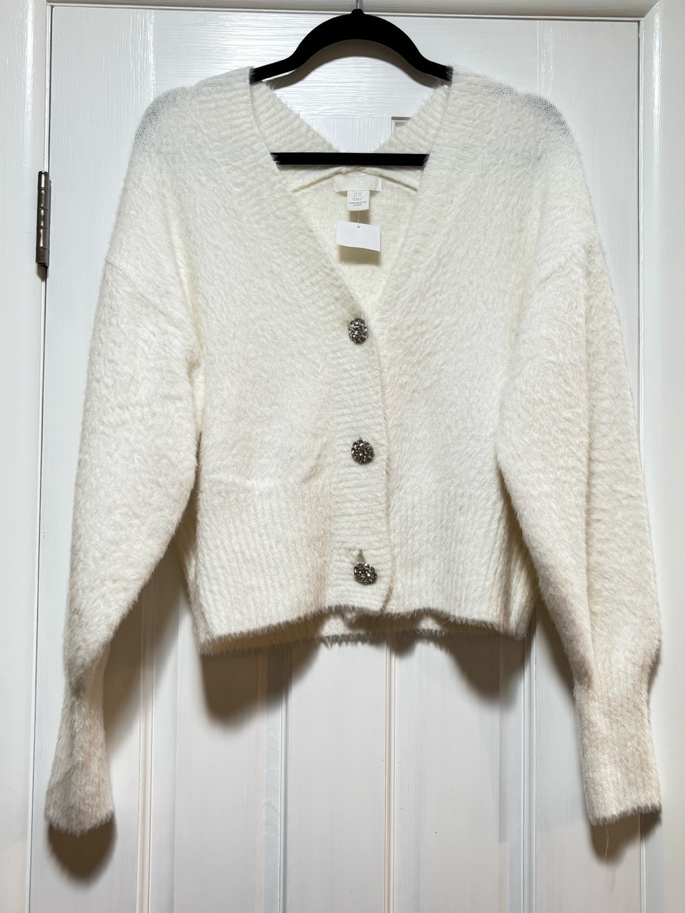 H&M Cream V-Neck Buttoned Fuzzy Cardigan